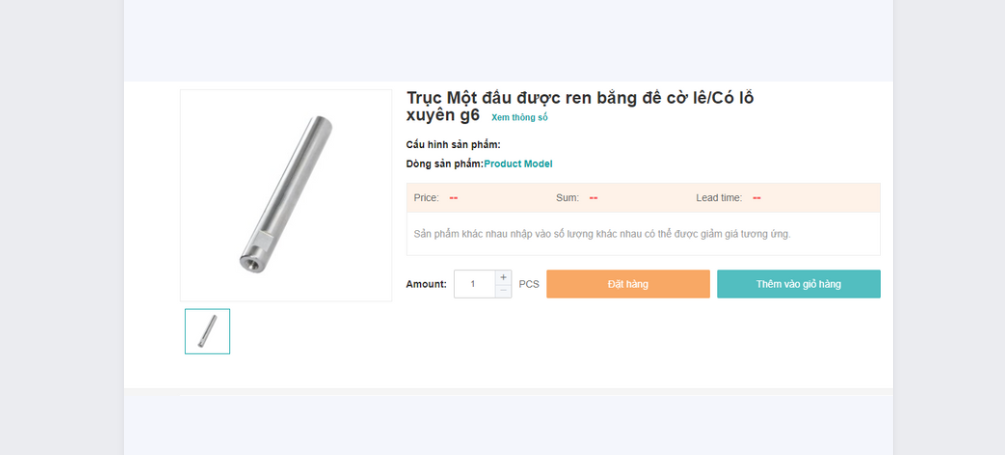TRỤC MỘT ĐẦU REN BẰNG ĐẾ CỜ LÊ, CÓ LỖ XUYÊN G6
