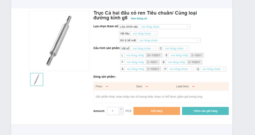 TRỤC HAI ĐẦU CÓ REN TIÊU CHUẨN, CÙNG LOẠI ĐƯỜNG KÍNH G6
