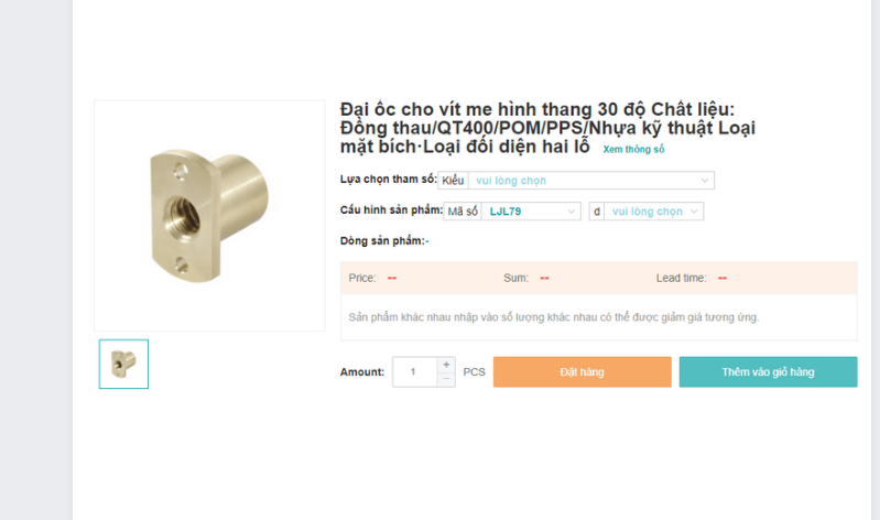 ĐAI ỐC CHO VÍT ME THANG 30 ĐỘ VẬT LIỆU: ĐỒNG THAU/ QT400/ POM/ PPS/ NHỰA KỸ THUẬT LOẠI MẶT BÍCH, LOẠI ĐỐI DIỆN HAI LỖ
