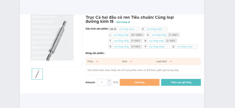 TRỤC HAI ĐẦU CÓ REN TIÊU CHUẨN, CÙNG LOẠI ĐƯỜNG KÍNH F8