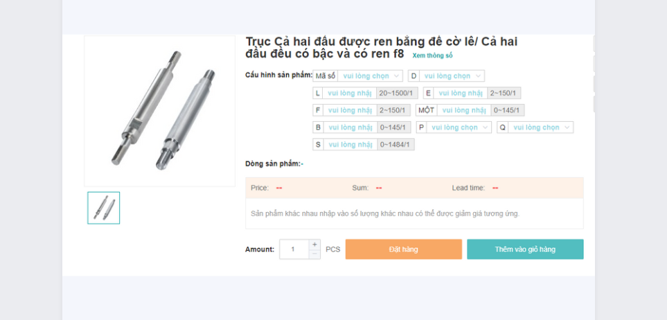 TRỤC HAI ĐẦU REN BẰNG ĐẾ CỜ LÊ, CẢ HAI ĐẦU ĐỀU CÓ BẬC VÀ CÓ REN F8