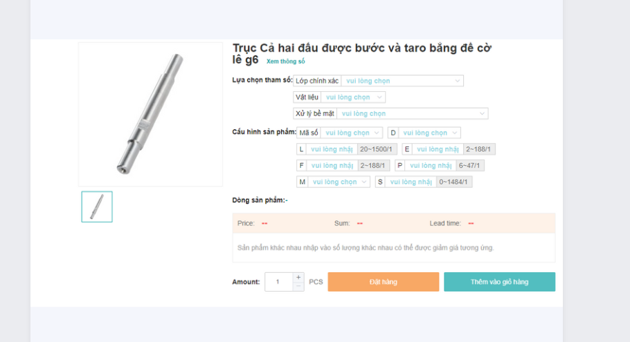 TRỤC HAI ĐẦU CÓ BƯỚC VÀ TARO BẰNG ĐẾ CỜ LÊ DẸT G6