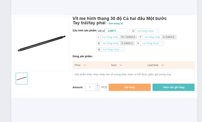 VÍT ME THANG 30 ĐỘ CẢ HAI ĐẦU MỘT BƯỚC REN TRÁI/ REN PHẢI