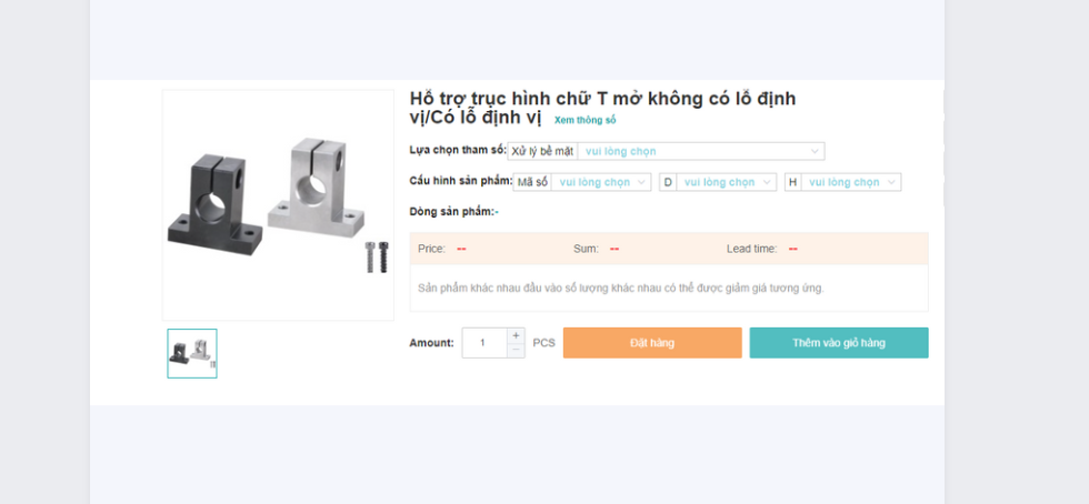 HỖ TRỢ TRỤC HÌNH CHỮ T MỞ KHÔNG CÓ LỖ ĐỊNH VỊ/ CÓ LỖ ĐỊNH VỊ