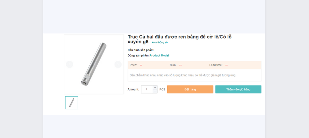 TRỤC HAI ĐẦU REN BẰNG CỜ LÊ, CÓ LỖ XUYÊN G6